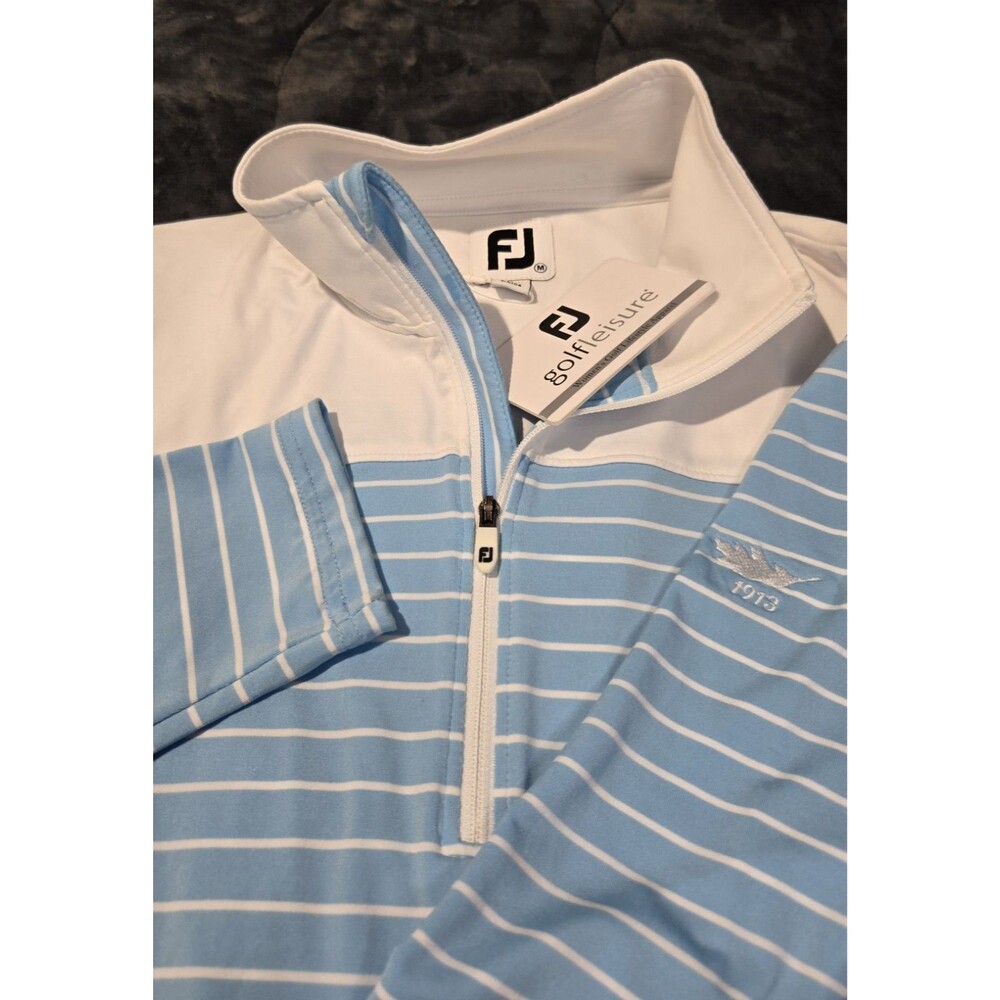 FootJoy Women's Front 1/4 Zip Long Sleeve Pullover Blue/White Golf Medium NWT